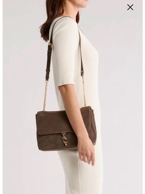 Rebecca Minkoff Dark Brown Suede Crossbody with Gold Chain